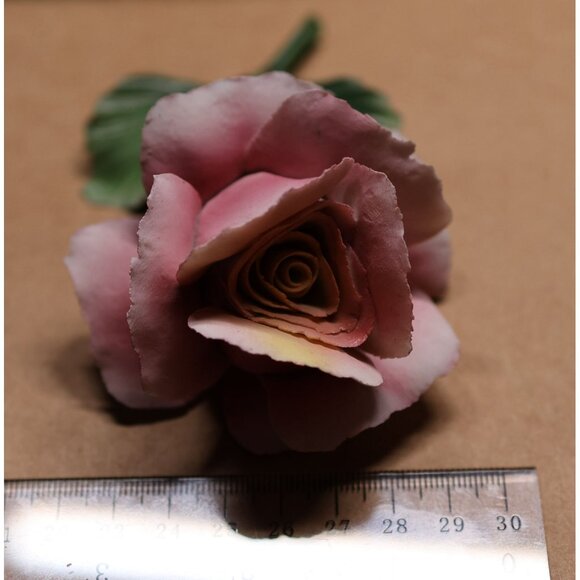 Vintage Capodimonte Porcelain Pink Rose Stem La Bottega dell’Arte Italy - Picture 7 of 9